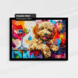 Cockapoo Cocktail Glass Painting Framed Poster Print & Canvas Wall Decor Art Bar Kitchen Room Dog Gift Pet - thumbnail 2