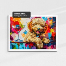 Cockapoo Cocktail Glass Painting Framed Poster Print & Canvas Wall Decor Art Bar Kitchen Room Dog Gift Pet - thumbnail 3