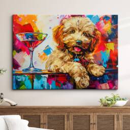 Cockapoo Cocktail Glass Painting Framed Poster Print & Canvas Wall Decor Art Bar Kitchen Room Dog Gift Pet - thumbnail 1