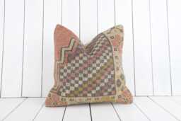 Vintage Turkish Kilim Pillow Cover Bohemian Ethnic Decor - 16x16 - thumbnail 1