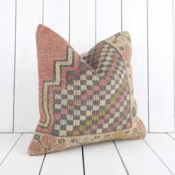 Vintage Turkish Kilim Pillow Cover Bohemian Ethnic Decor - 16x16 - thumbnail 3