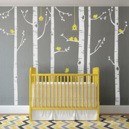 Birch Tree Wall Decal With Birds Nursery Decor - thumbnail 3