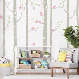Birch Tree Wall Decal With Birds Nursery Decor - thumbnail 1
