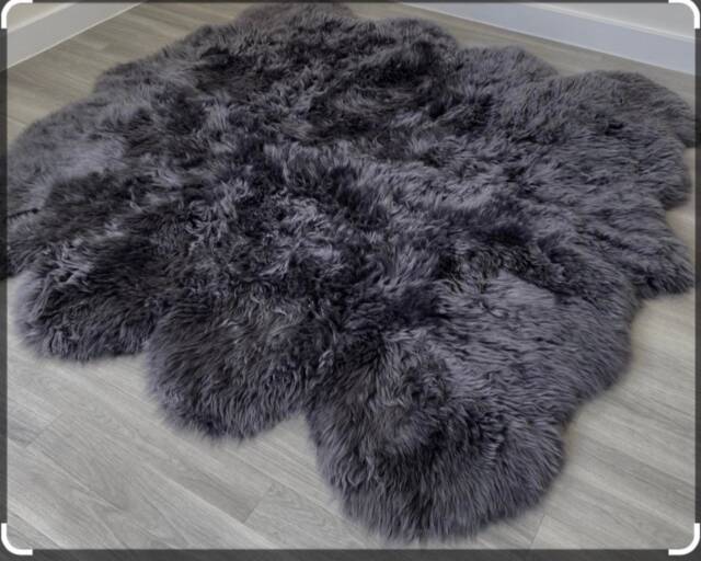 Huge Sheepskin Rug . 8 Skin Dark Grey, , Grey Luxury Rug, Genuine Sofa Cover, Bed Cover , Large Gift - image 1