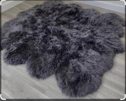 Huge Sheepskin Rug . 8 Skin Dark Grey, , Grey Luxury Rug, Genuine Sofa Cover, Bed Cover , Large Gift - thumbnail 1
