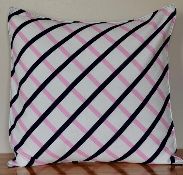 Handmade Pillow Cover Using Marimekko Quilt Fabric - Pink, Black & White Striped Design, 20x20 - image 1