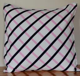 Handmade Pillow Cover Using Marimekko Quilt Fabric - Pink, Black & White Striped Design, 20x20 - thumbnail 1