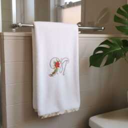 Holiday Towel Set With Poinsettia Monogram, Christmas Decor, Personalized Bath & Hand - thumbnail 2