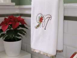 Holiday Towel Set With Poinsettia Monogram, Christmas Decor, Personalized Bath & Hand - thumbnail 1