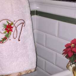 Holiday Towel Set With Poinsettia Monogram, Christmas Decor, Personalized Bath & Hand - thumbnail 3