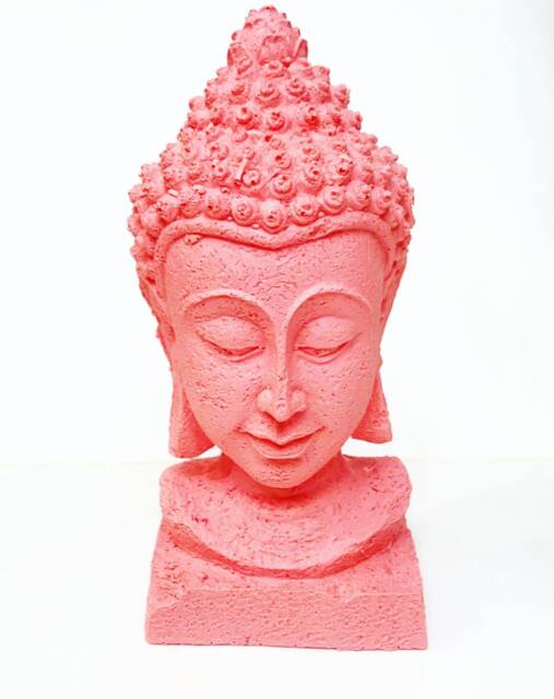 Coral Tibetan Female Buddha Head, Resin
