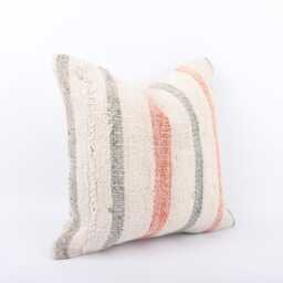 Handwoven Turkish Kilim Pillow Cover Vintage Wool Stripe, 14x14 - thumbnail 3