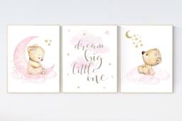 Bear Nursery Decor Pink & Gold Girl Wall Art Print - thumbnail 1
