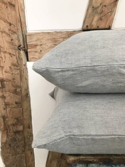 Set Of 2, 4, 6 Softened Linen Pillow Cases in Thin Blue/Natural Stripes/Linen Throw Pillows Stripes/Decorative - image 1