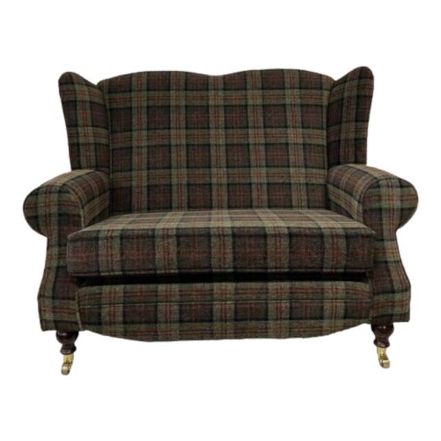 Wing Back Queen Anne Cottage 2 Seat Sofa -Lana Green Tartan Fabric - image 1