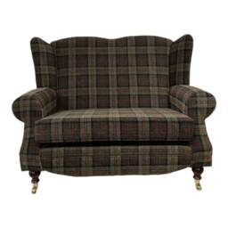 Wing Back Queen Anne Cottage 2 Seat Sofa -Lana Green Tartan Fabric