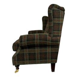 Wing Back Queen Anne Cottage 2 Seat Sofa -Lana Green Tartan Fabric - thumbnail 4