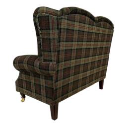 Wing Back Queen Anne Cottage 2 Seat Sofa -Lana Green Tartan Fabric - thumbnail 2