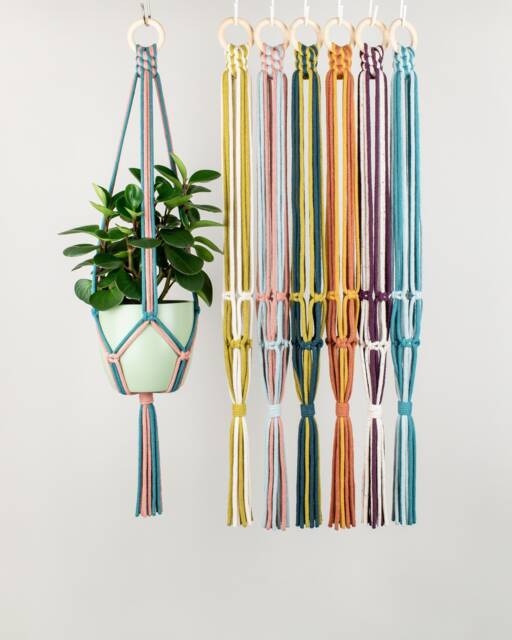 Colourful Macrame Plant Hanger Lisa, 2 Colours Combination, Recycled Cotton - image 1
