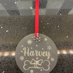 Personalised Dog With Bone Christmas Tree Bauble Decorations Natural Slate Pet - thumbnail 3