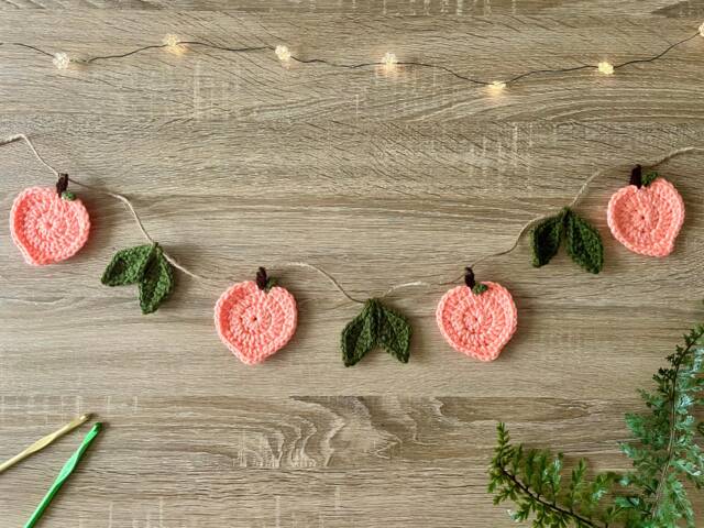 Crochet Peach Garland - Fruit Wall Hanging Home Decor - image 1