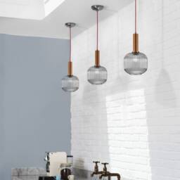 Round Ceiling Light-Reeded Glass Lighting-Kitchen Lighting-Kitchen Island Light-Island Lighting, Modern Pendant Light, Glass Lighting - thumbnail 2