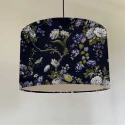 Midnight Floral Velvet Circular Drum Lampshade/Ceiling Shade, With A White Lining - thumbnail 1