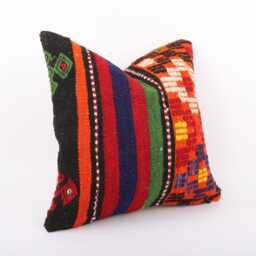 Vintage Turkish Kilim Pillow Cover 16'' Handwoven Wool Throw - thumbnail 3