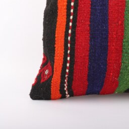 Vintage Turkish Kilim Pillow Cover 16'' Handwoven Wool Throw - thumbnail 2