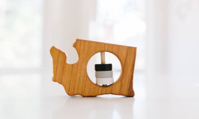 Washington State Baby Rattle Modern Wooden Toy, Organic Cherry Wood - image 1