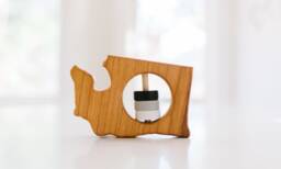Washington State Baby Rattle Modern Wooden Toy, Organic Cherry Wood