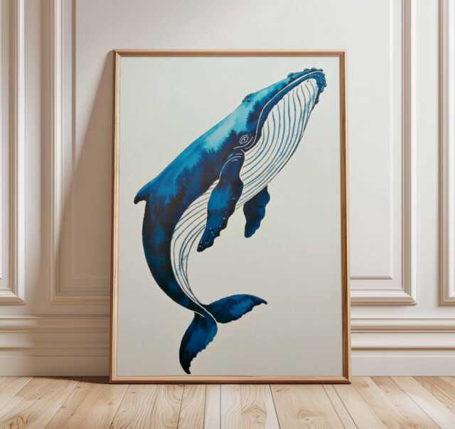 Blue Whale Wall Art Ocean Poster Coastal Decor Nautical Marine Life Print Sea Creature Artwork Beach House - image 1