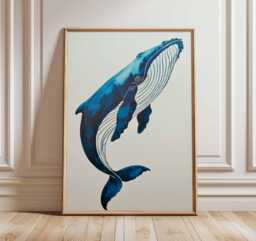 Blue Whale Wall Art Ocean Poster Coastal Decor Nautical Marine Life Print Sea Creature Artwork Beach House - thumbnail 1