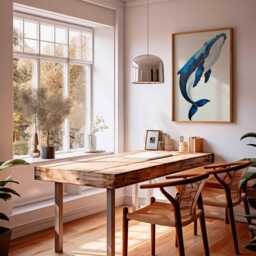 Blue Whale Wall Art Ocean Poster Coastal Decor Nautical Marine Life Print Sea Creature Artwork Beach House - thumbnail 2