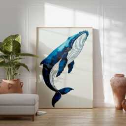 Blue Whale Wall Art Ocean Poster Coastal Decor Nautical Marine Life Print Sea Creature Artwork Beach House - thumbnail 3