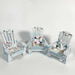 Coastal Blue Miniature Adirondack Chair Set Of 3 Beach Theme Wooden Decor Nautical Shelf Sitter Summer Vacation Housewarming Gift - thumbnail 4
