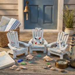 Coastal Blue Miniature Adirondack Chair Set Of 3 Beach Theme Wooden Decor Nautical Shelf Sitter Summer Vacation Housewarming Gift - thumbnail 1