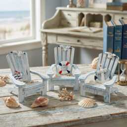 Coastal Blue Miniature Adirondack Chair Set Of 3 Beach Theme Wooden Decor Nautical Shelf Sitter Summer Vacation Housewarming Gift - thumbnail 2