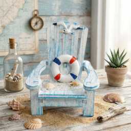 Coastal Blue Miniature Adirondack Chair Set Of 3 Beach Theme Wooden Decor Nautical Shelf Sitter Summer Vacation Housewarming Gift - thumbnail 3