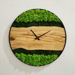 Custom Moss & Olive Wood Wall Clock With Metal Frame - thumbnail 1