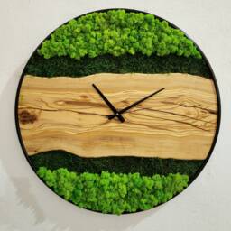 Custom Moss & Olive Wood Wall Clock With Metal Frame - thumbnail 4