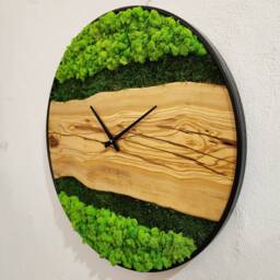 Custom Moss & Olive Wood Wall Clock With Metal Frame - thumbnail 3