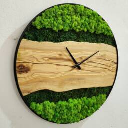 Custom Moss & Olive Wood Wall Clock With Metal Frame - thumbnail 2