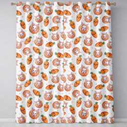 Cute Kawaii Bunny With Carrot Donut Seamless Pattern Grey Background Readymade Eyelet Ring Top Thermal 100% Blackout Curtains - thumbnail 2