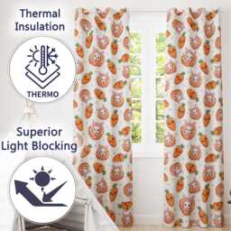 Cute Kawaii Bunny With Carrot Donut Seamless Pattern Grey Background Readymade Eyelet Ring Top Thermal 100% Blackout Curtains - thumbnail 3