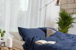 Blue Duvet Cover, Us Queen Size 90x88 In, Of Softened 100% Linen With Snap Button Closure