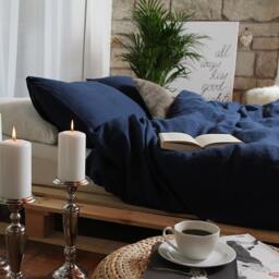 Blue Duvet Cover, Us Queen Size 90x88 In, Of Softened 100% Linen With Snap Button Closure - thumbnail 2