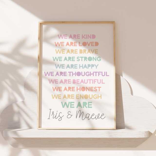 Girls Affirmation Print, Sister Twins Wall Art, Prints, Bedroom Decor, Playroom, Sibling Rainbow Art - image 1
