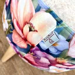 Flower Garden Velvet & Oatmeal Cream Harris Tweed Round Footstool - thumbnail 3