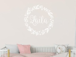 Wall Decal Baby Name. Personalised Stickers. Wreath Decal. Girl Nursery Rustic Decor. For Girl's Room Ms911 - thumbnail 1